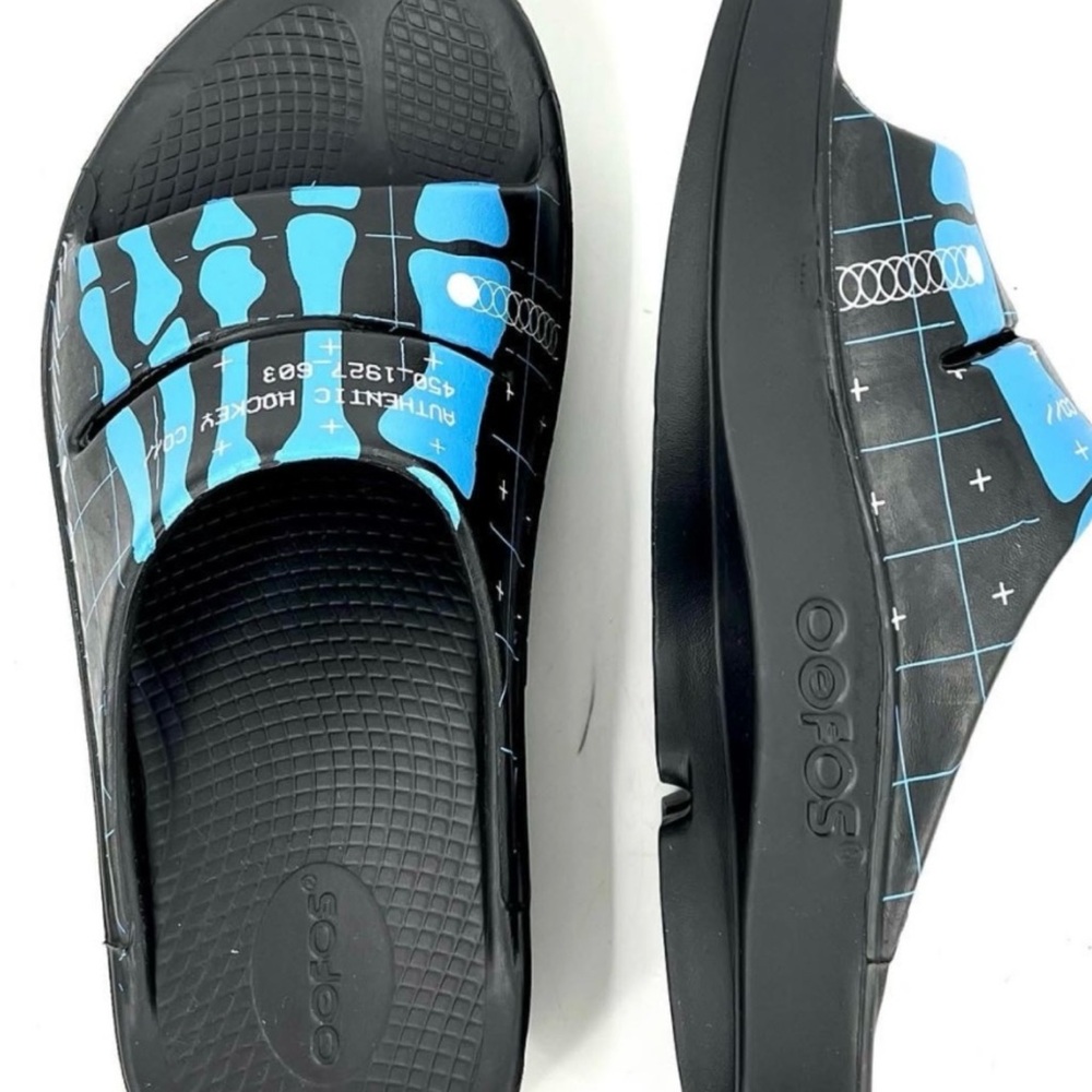 OOFOS Bauer Hockey Slides with Skeleton Graphic Design